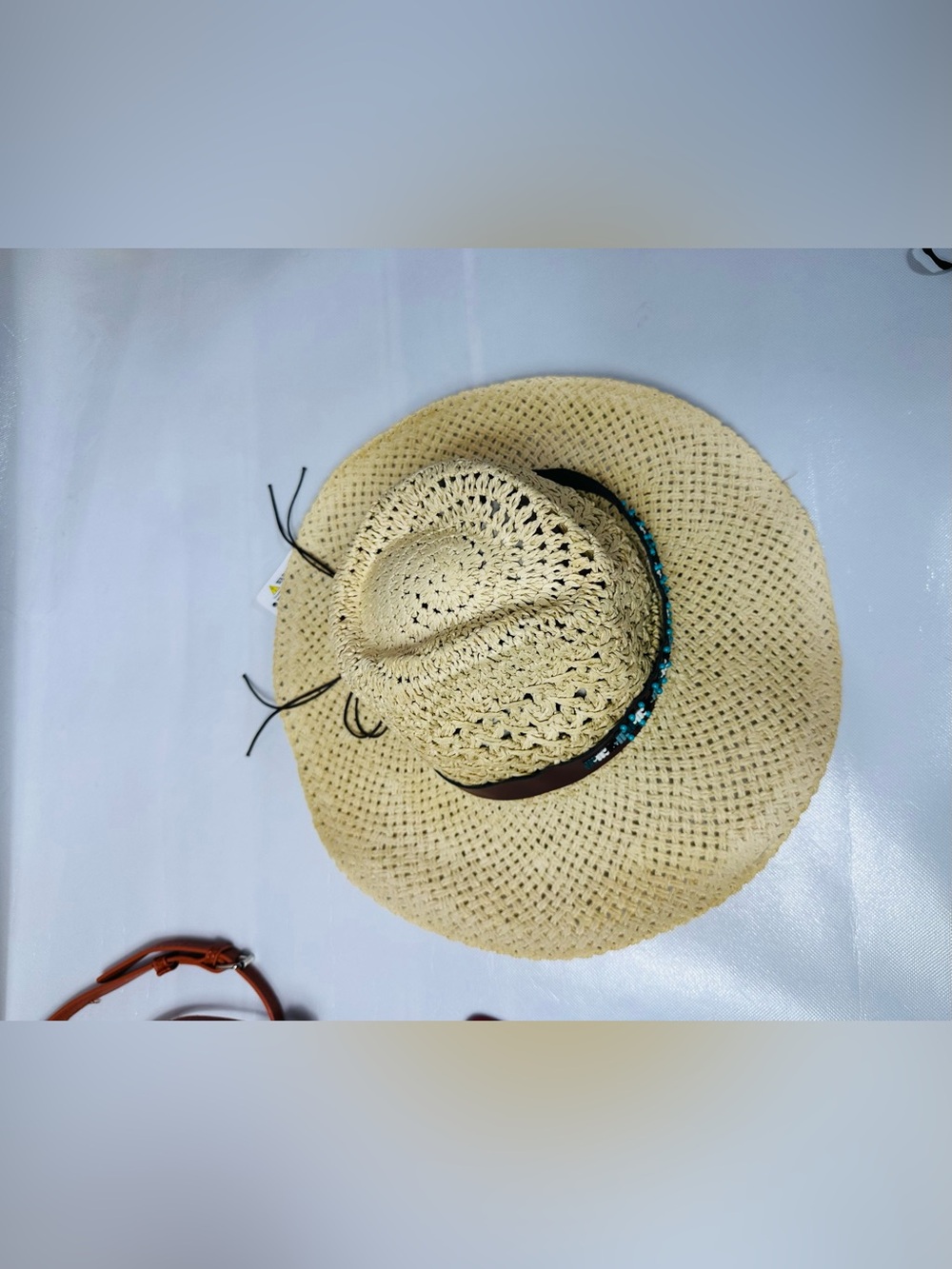 Source Unknown Natural Straw Sun Hat with Blue Floral Band - Picture 5 of 11